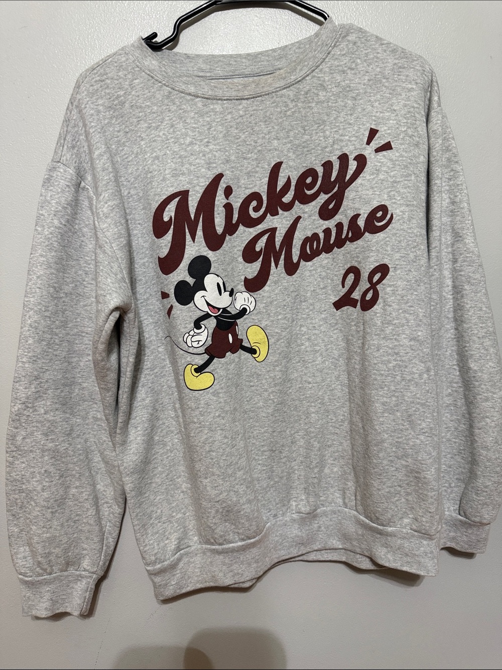 Disney Gray Mickey Mouse Crewneck Sweatshirt with Maroon Script